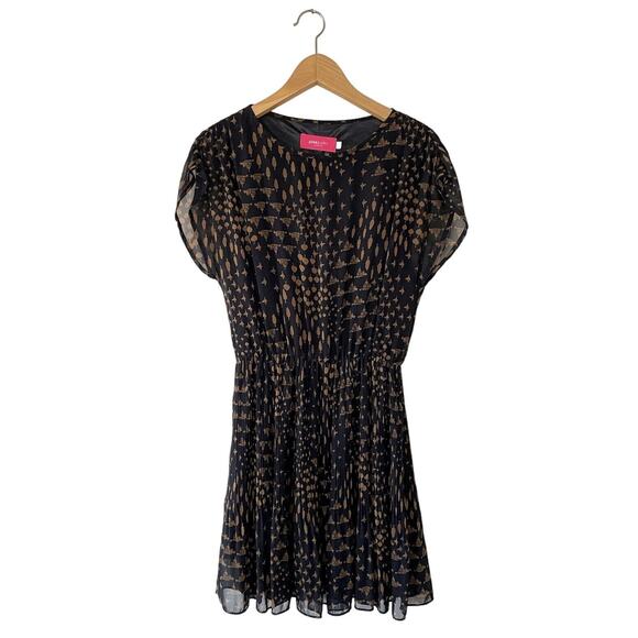 Pinkyotto Dresses & Skirts - Anthropologie Pinky Otto Black Brown Eclectic Print Pleated Dress Medium Sheer